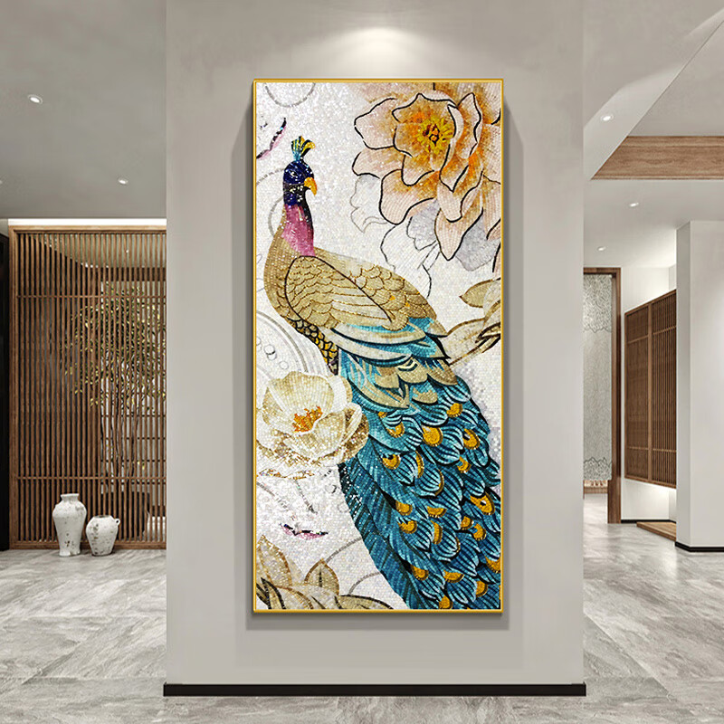 拼花艺术手工精剪画孔雀沙发玄关过道拼图马赛克背景墙砖瓷砖 孔雀08