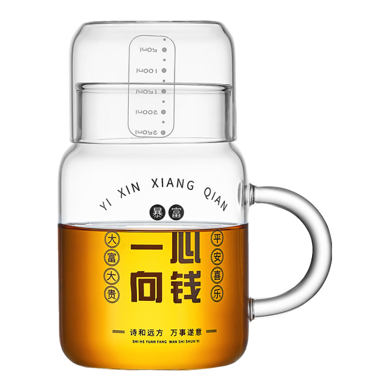綠昌明玻璃辦公水杯茶壺帶刻度耐高溫涼水壺單人水壺可微波大口飲水杯 