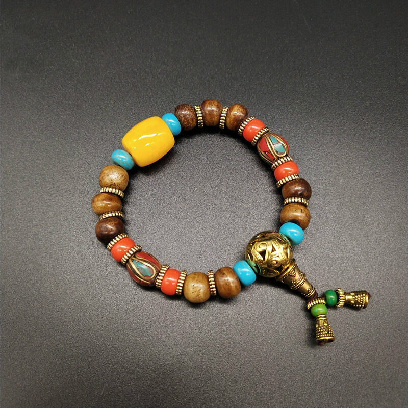 西藏特色烤色牦牛骨佛珠手串 藏式民族风男女款单圈手链 图片色