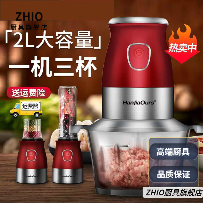 ZHIO德国汉佳高档欧斯电动绞肉机家用不锈钢小型打馅碎菜多功能碎肉蒜泥机 汉佳欧斯一机三用 玻璃杯+磨粉杯+榨汁杯