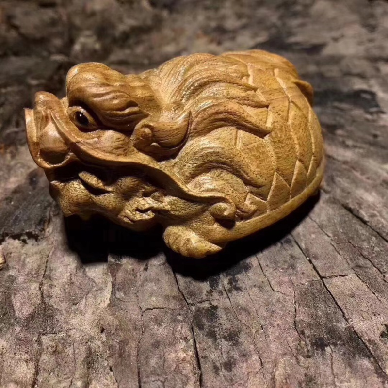 金丝楠木手把件十二生肖牛兔猪龙龟实木圆雕动物摆件挂件茶宠 龙龟