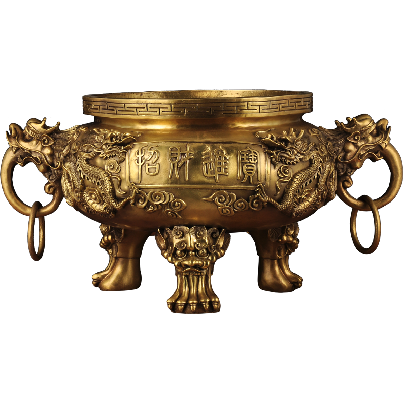 銅香爐黃銅爐家用祠堂特大號(hào)寺院插香爐雙龍鼎寺廟線香爐佛具 42CM zcjb爐 雄獅