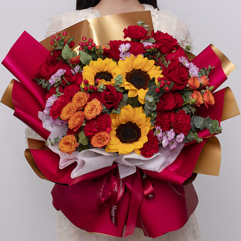 爱花居 鲜花速递向日葵康乃馨混搭花束生日礼物送女生送朋友送长辈