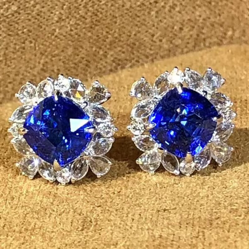 皇家矿工 蓝宝石耳钉彩宝首饰耳坠耳环18K金镶钻 总重3.75克 主石2.86ct