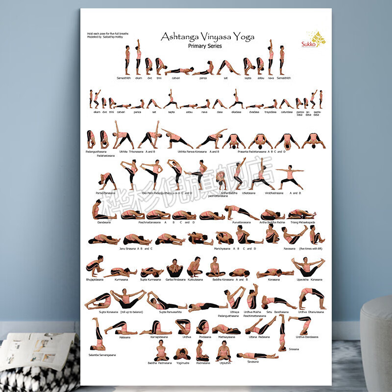 珂楚瑜伽体式挂图 ashtanga yoga 阿斯汤加瑜伽体式挂图海报贴画串联