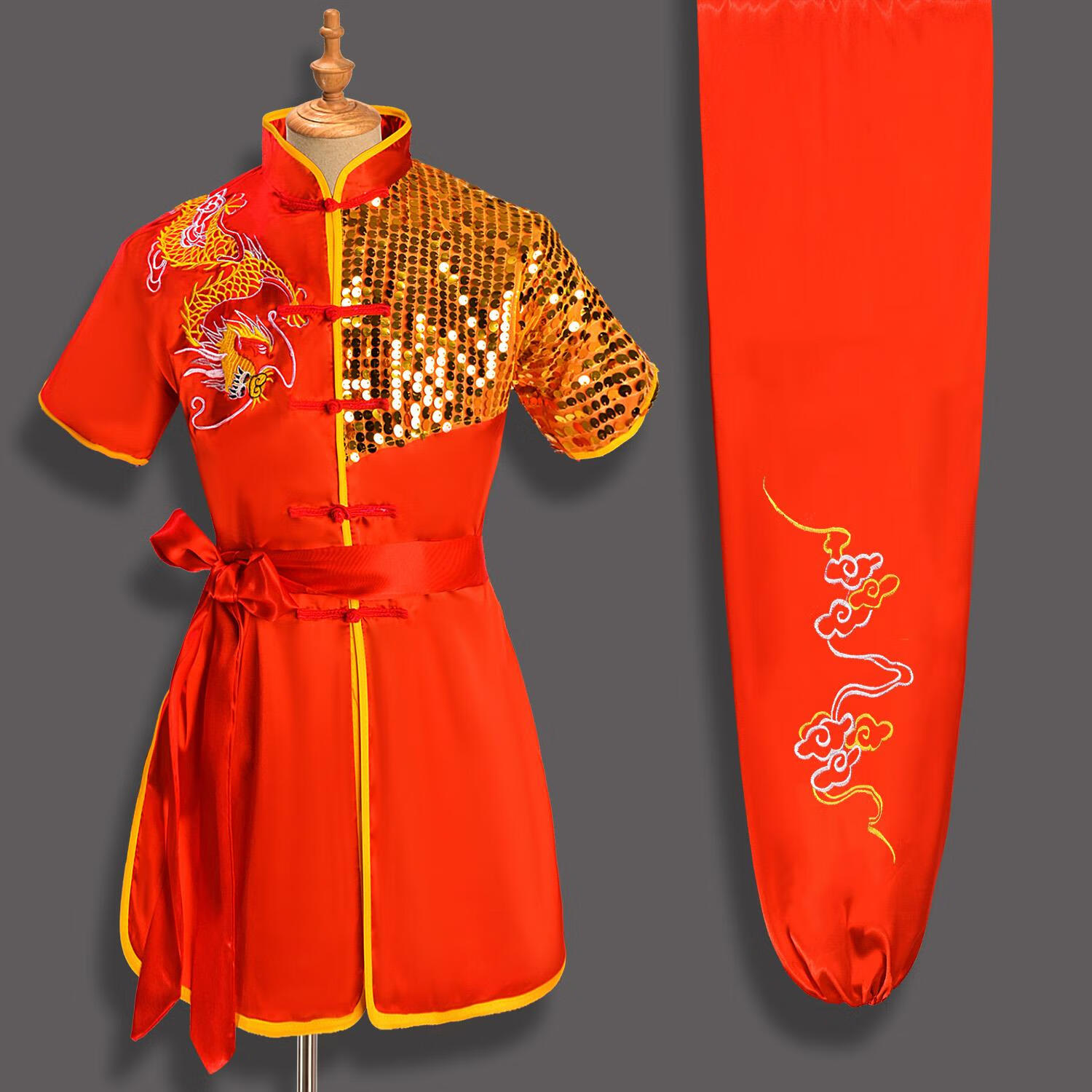锋歩（F）儿童武术服中国风长拳学生比赛服青年太极拳表演服功夫训练演出服 反龙红色 110