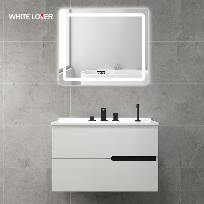 White lover北欧浴室柜组合洗脸盆柜组合现代简约浴室柜洗手台 90CM-智能镜子