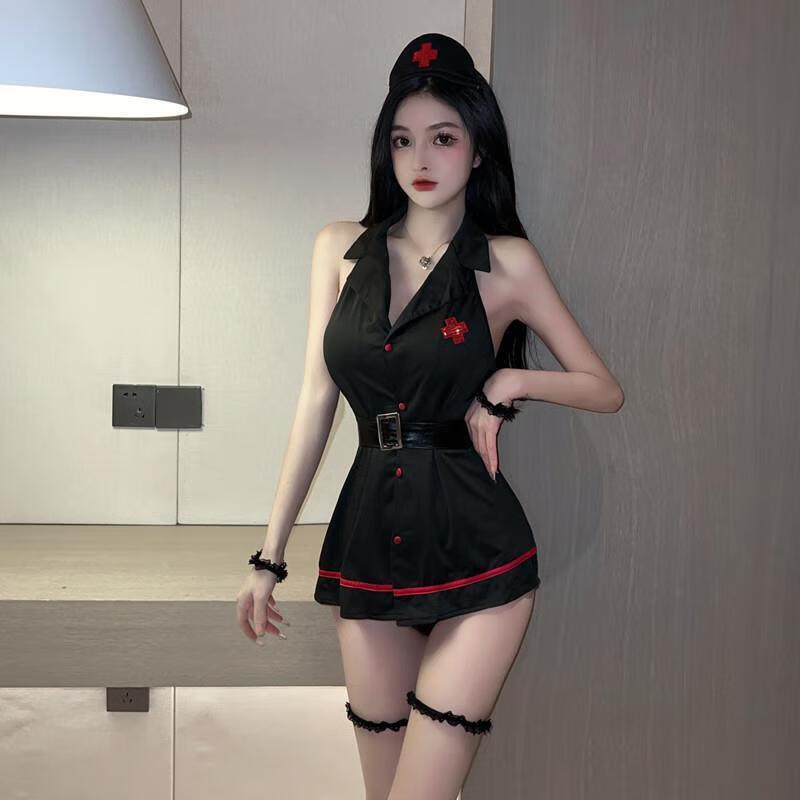 【新款上市】护士情趣制服内衣黑白小护士cosplay服装大码手环套 白色