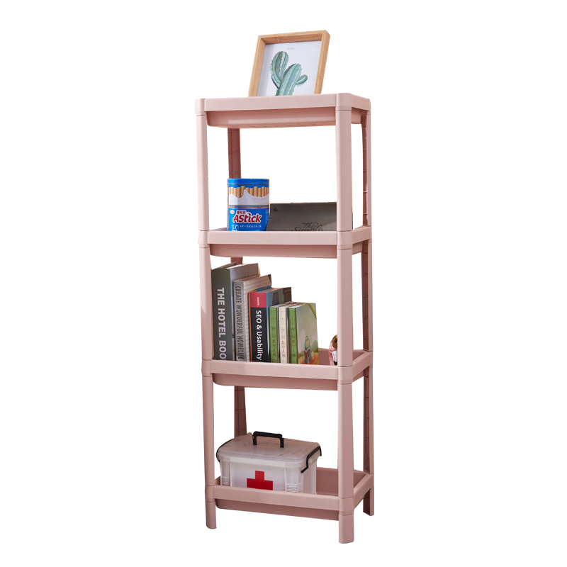 好尔置物架子厨房客厅卧室卫生间多功能加厚多层收纳架落地式塑料架子浴室储物收纳置物架 四层北欧粉