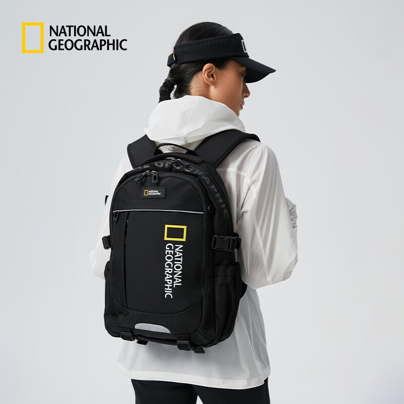 国家地理（National Geographic）男女同款都市通勤户外休闲运动多口袋背包双肩包电脑包 黑色BLACK One Size