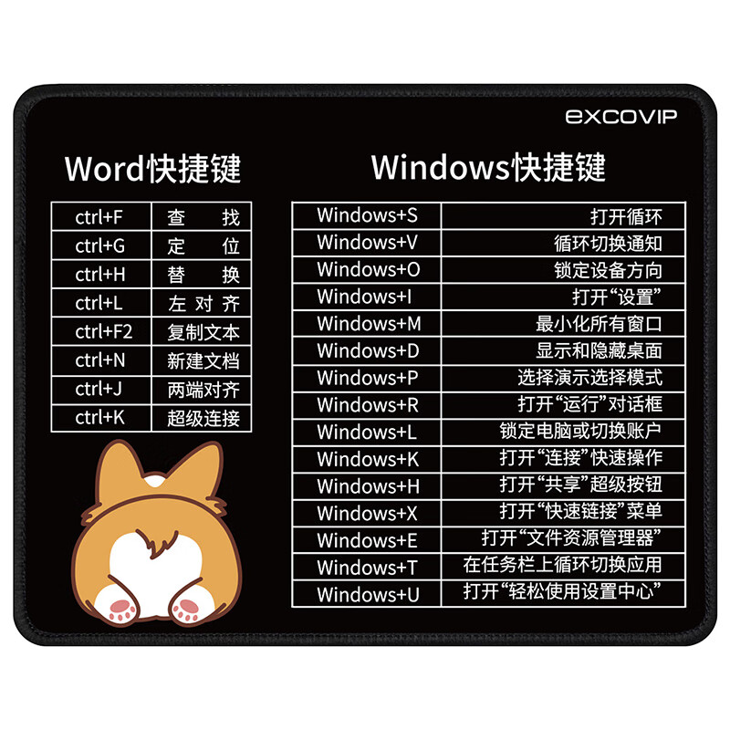 宜适酷(exco)快捷键鼠标垫小号office办公鼠标垫快捷键大全可爱卡通