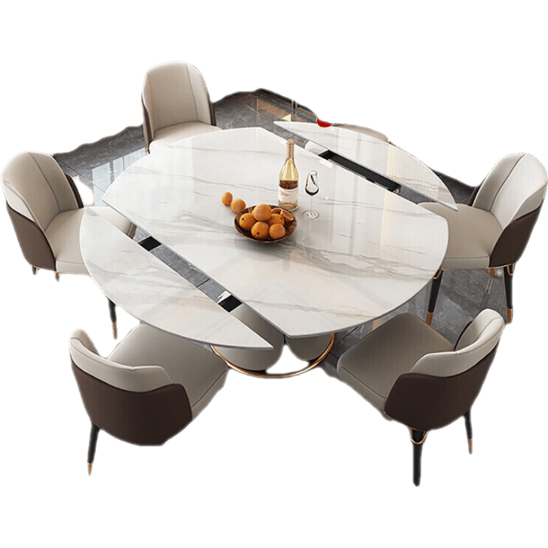 【领神卷1000元】 迪伦公馆 意式极简岩板圆餐桌椅组合轻奢家用岩板可伸缩折叠北欧现代简约大小户型 【直径】1.3米 一桌六椅【旋转升降】