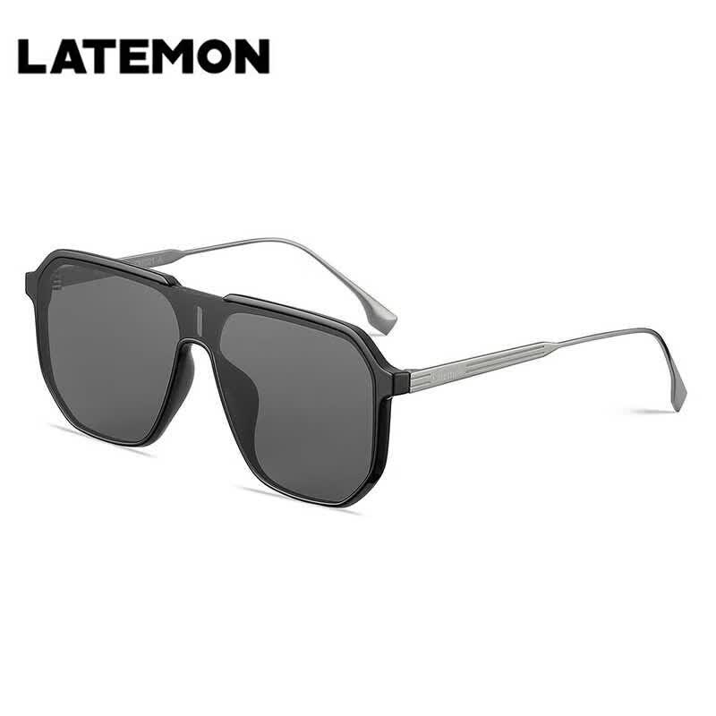 浪特梦(latemon)墨镜男网红款凹型太阳镜女潮酷t37021 a-亮黑框单灰片