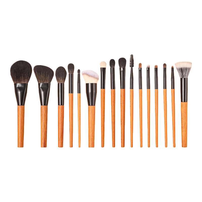 YAHLIGS黃檀木16支動物毛化妝刷套裝真羊毛柔軟眼影鼻影暈染刷化妝師專用 黃檀木羊毛化妝刷 16支 +OPP袋裝