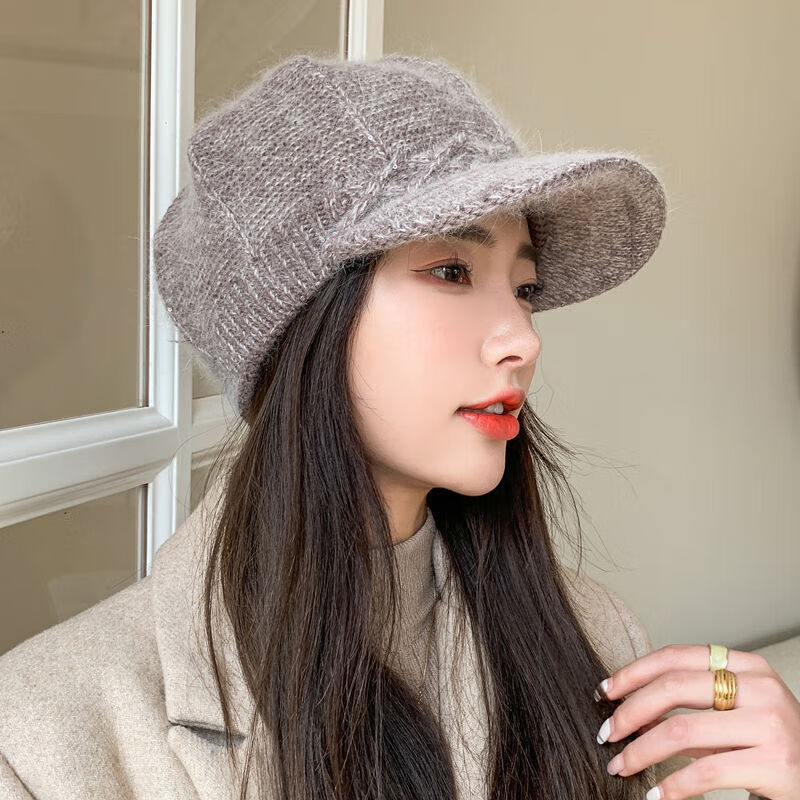 士多八角帽子女秋冬季新款韩版潮百搭时尚保暖加厚冬天防寒针织鸭舌帽