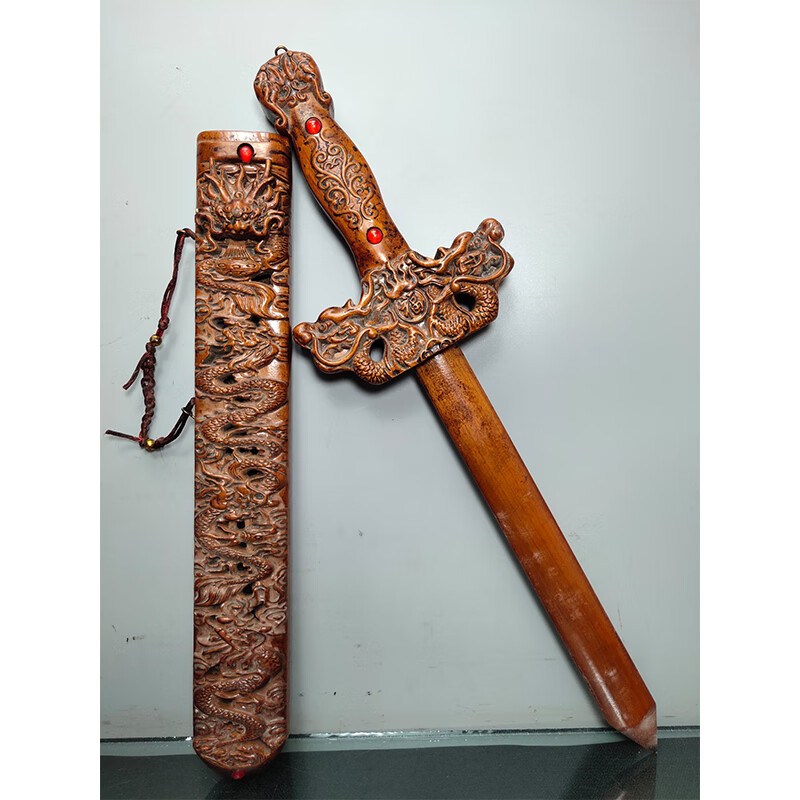 文玩收藏 精致木艺桃木剑一把九龙戏珠桃木宝剑y882zy