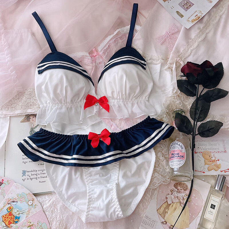 花芯珠少妇内衣日系软妹内衣少女风可爱海军薄款纯欲无钢圈三角杯平