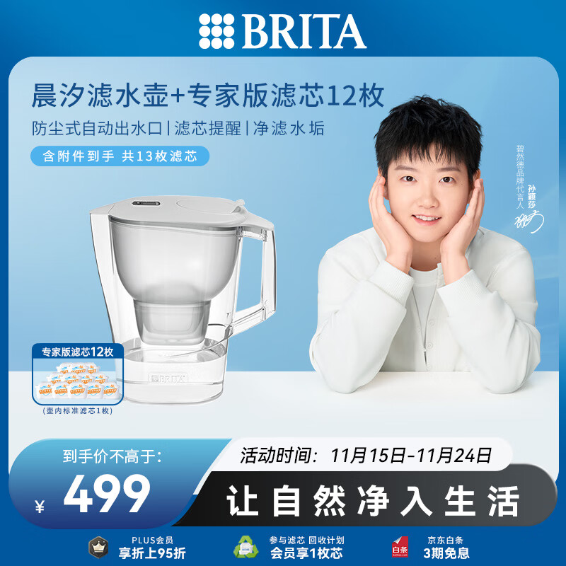 碧然德（BRITA）过滤净水器 家用滤水壶 Kalea 晨汐系列XL 3.5L（灰）+专家版滤芯12枚（含组套）