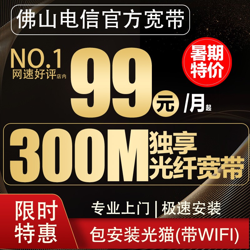 中国电信 佛山电信300M500M宽带办理包月新装极速上门安
