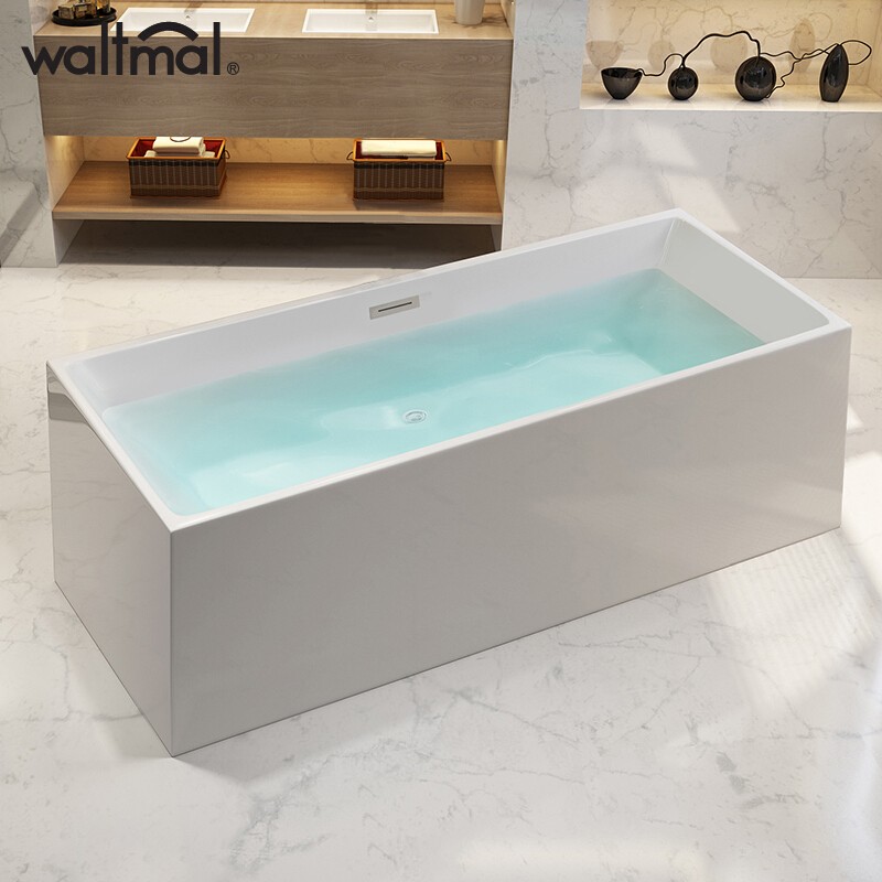 沃特玛 家用成人浴缸亚克力小卫生间独立式浴缸方形薄边1.1-1.8米 空缸(不含落地龙头) 约1.7米