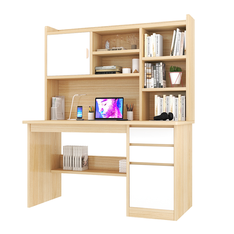 佳家林电脑桌台式家用简易现代桌经济型书架一体学生学习写字书桌子 橡木色120CM