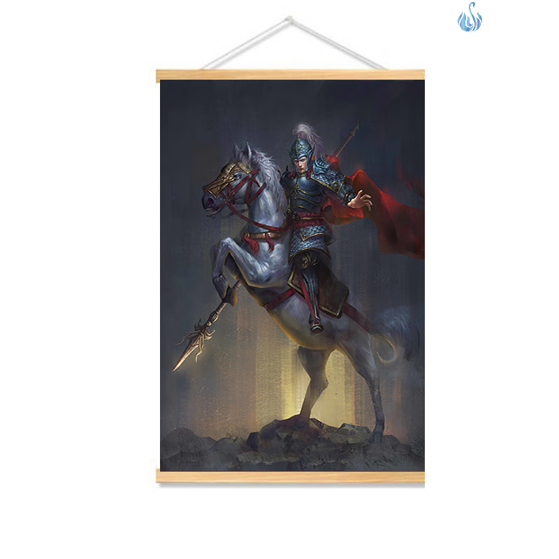 霜魄赵云水墨画赵子龙五虎上将画像挂画三国海报图书房实木轴挂画三国
