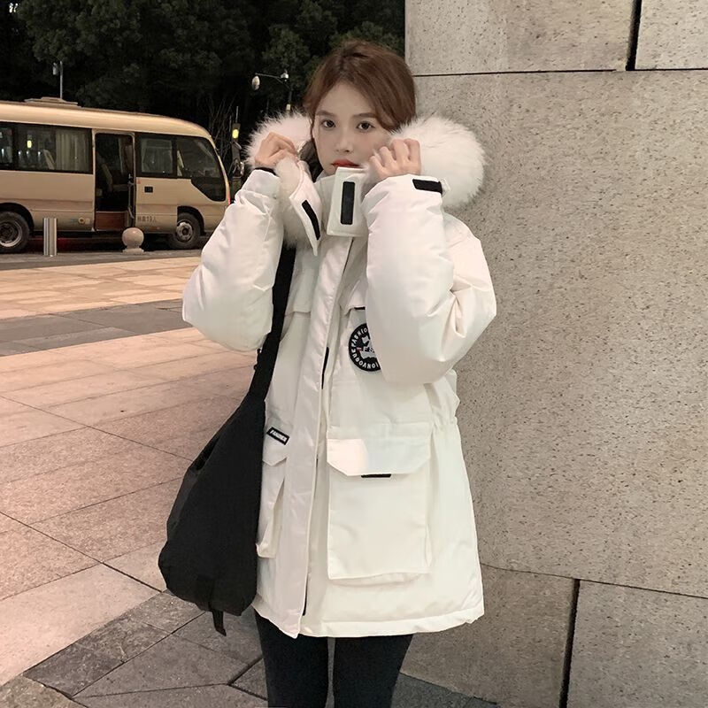 乔骏晟棉袄2024防风棉棉服女小众设计感工装ins港风棉衣冬季外套 白色