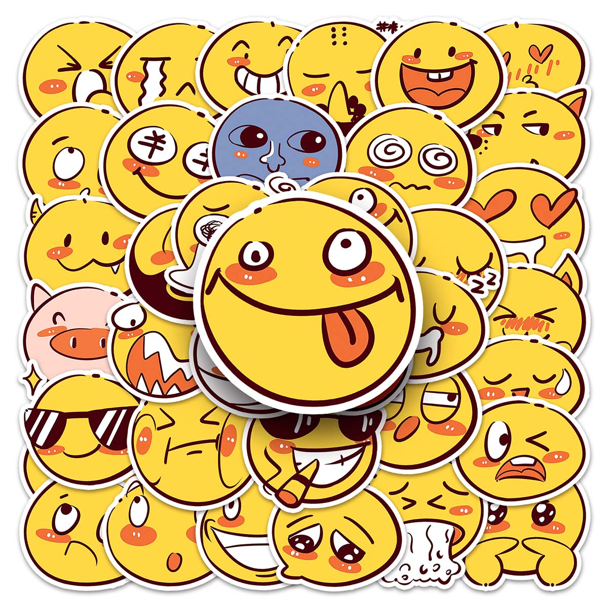 50张原创小黄脸恶搞表情包贴纸可爱卡通 手帐素材保温杯文具桌面手机
