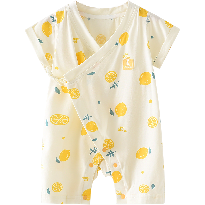 童泰夏季1-6月婴幼儿宝宝短袖闭裆偏开连体衣连身衣 黄色 59cm