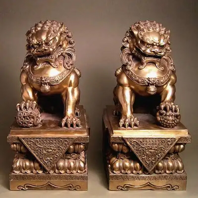 瀛乐 大型铸铜狮子雕塑锻铜厂家公司饭店别墅住宅门头装饰品景观摆件