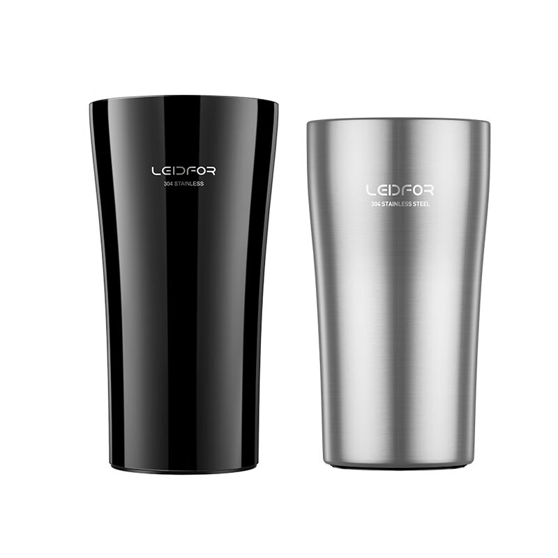 雷德夫咖啡杯男女马克杯大容量不锈钢杯子泡茶家用水杯 牛奶杯 500ML黑色+450ML钛银色