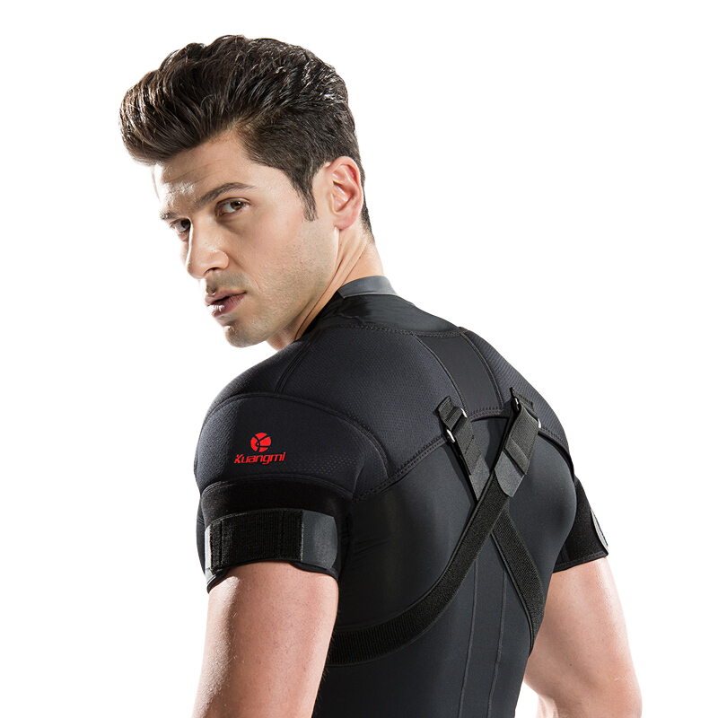 狂迷（kuangmi） 護(hù)肩套可調(diào)式護(hù)雙肩透氣運(yùn)動護(hù)具籃球羽毛球網(wǎng)球 黑色 XL