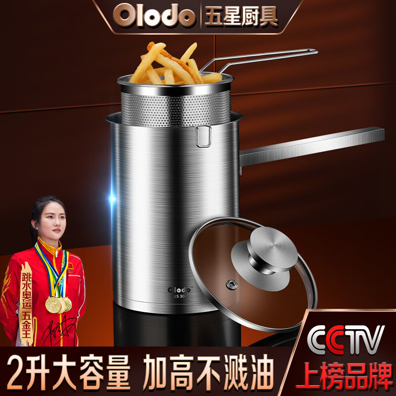 欧乐多（Olodo）德国 油炸锅304不锈钢炸薯条天妇罗深型小炸锅炸炸壶燃气电磁炉用 炸锅+炸篮+锅盖