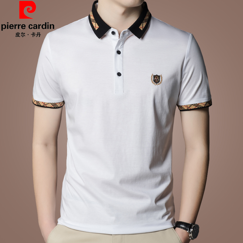 皮尔卡丹（pierre cardin）中年夏季薄款短袖t恤男士桑蚕丝体恤休闲冰 丝滑料t恤衫 白色 190(3XL)建议180-195斤穿
