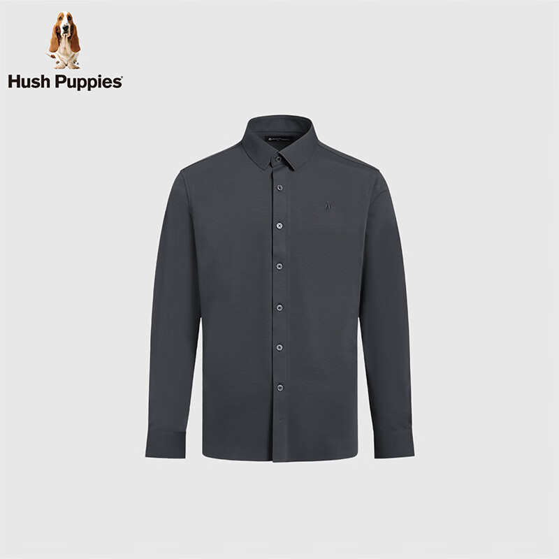 暇步士(Hush Puppies)【弹力保型】男装冬季蓄温保暖长袖衬衫 月光灰 L