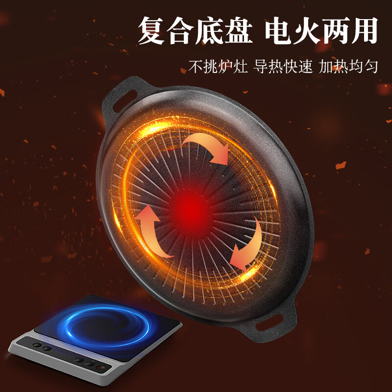 户外麦饭石卡式炉烤肉盘烧烤盘烤肉锅韩式铁板烧电磁炉煎烤盘家用 加厚34cm【适用4-6人】炉灶通用