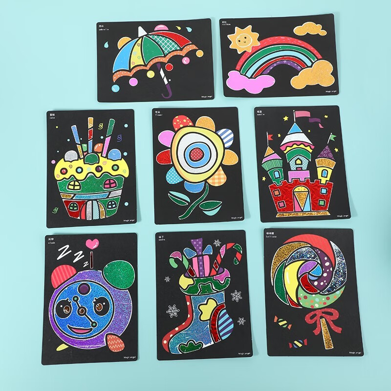 华敏20张魔幻艺术贴画幼儿园贴纸艺术创意画儿童diy手工制作材料包 【