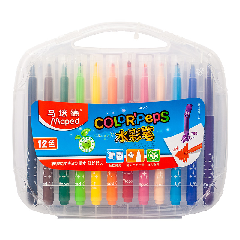 马培德(maped)幼儿园可水洗水彩笔 小学生彩色绘画笔 12色水彩笔塑