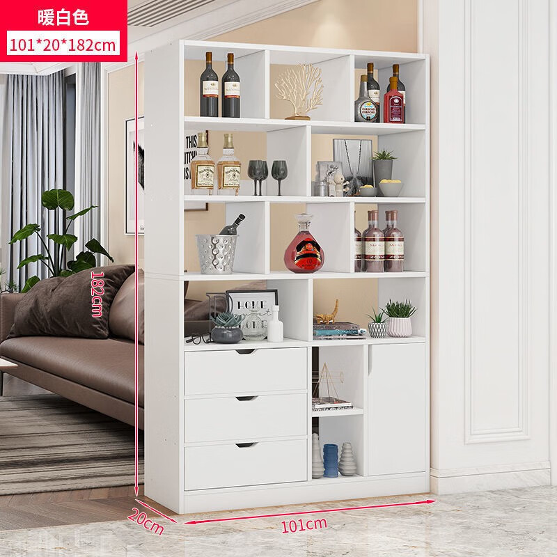 编草人酒柜展示柜靠墙隔断柜客厅双面进玄关柜家用多功能隔断屏风 温情暖白100cm