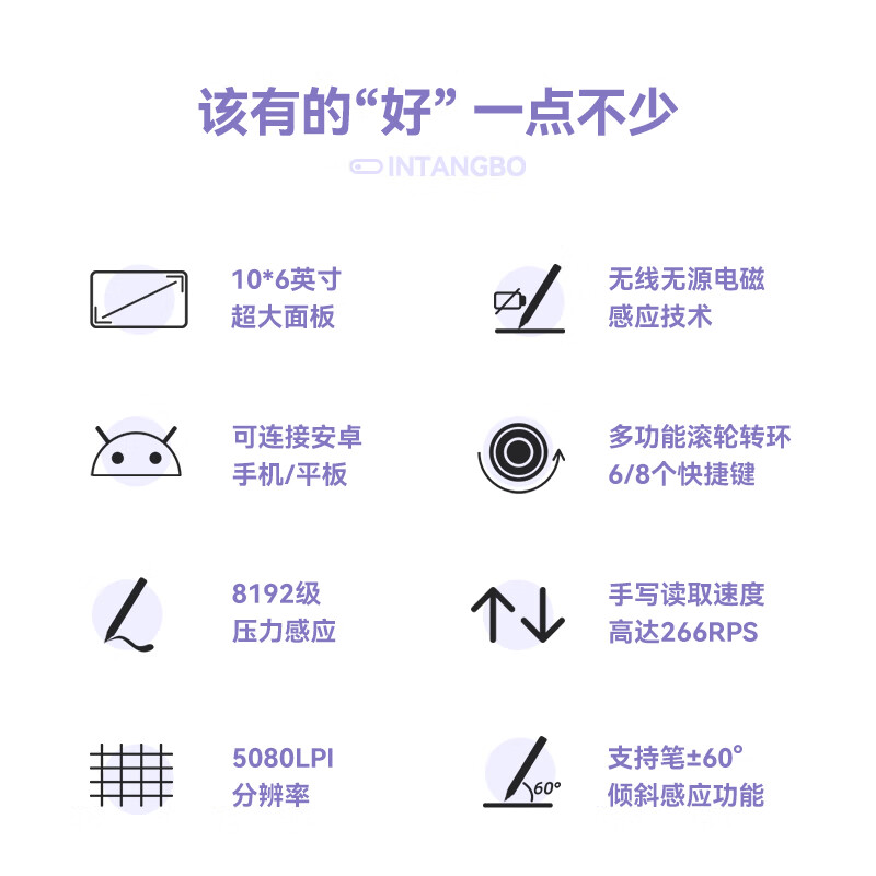 ParbloIntangbo小紫板数位板绘画板 手绘板电脑绘画网课手写字板 学生入门绘画 【标准版】M星耀黑