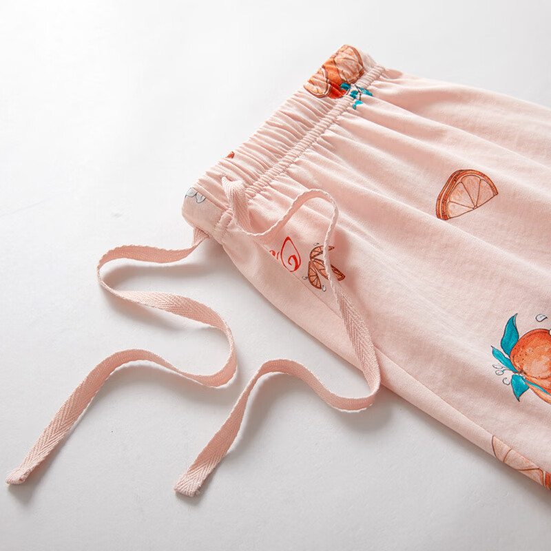 三枪家居裤春夏季全棉睡裤女士甜美风小个子可外穿薄款纯棉宽松版短裤 浅橘橙子 L (165/90)