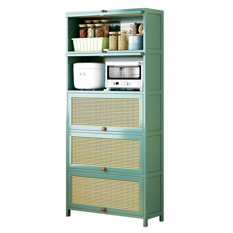 竹中生智厨房置物架落地多层收纳架带门实木橱柜放锅碗微波炉烤箱储物架子 一层60