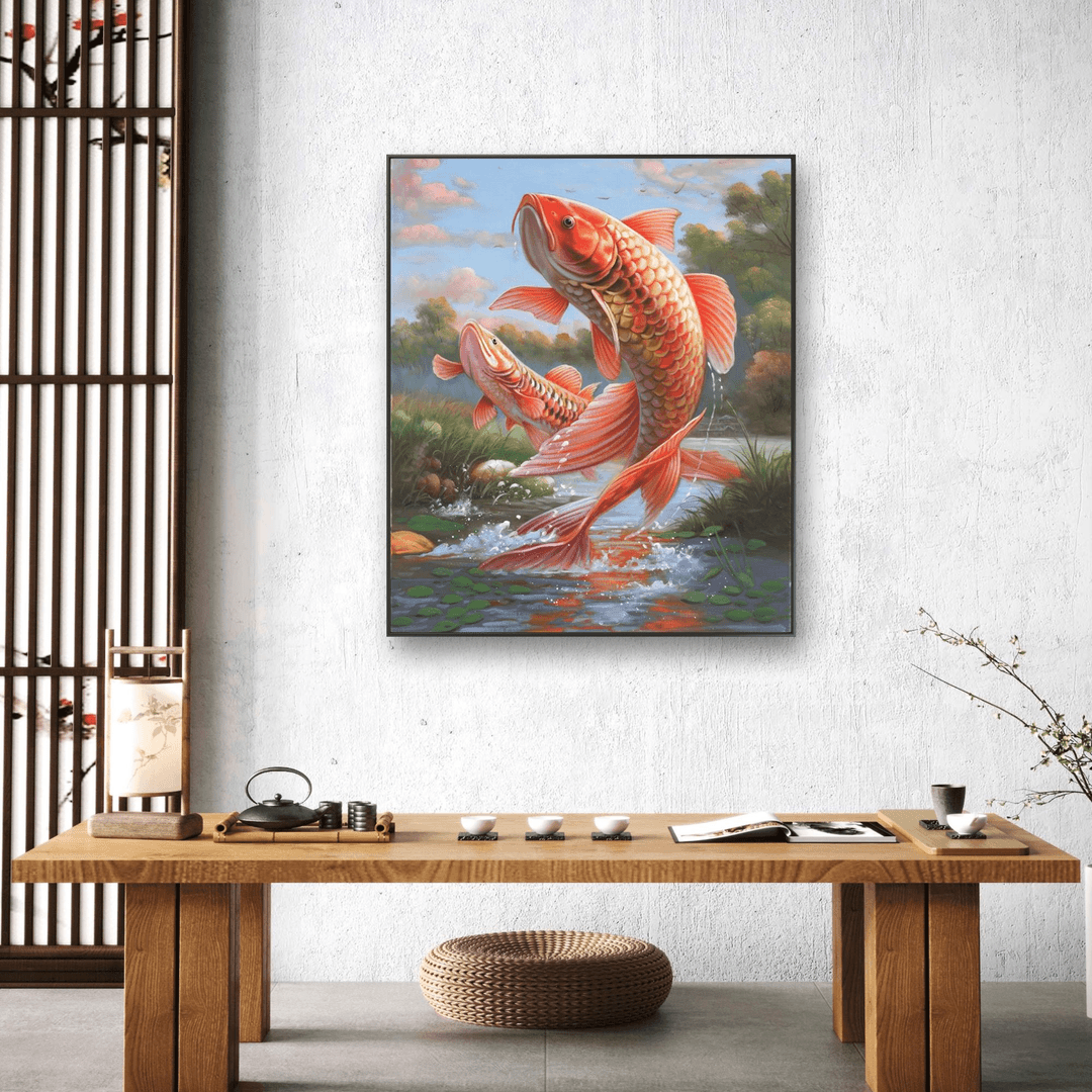 绘恒美张俊龙原创年年有余油画肌理复刻版画茶室客厅壁画玄关挂画装饰