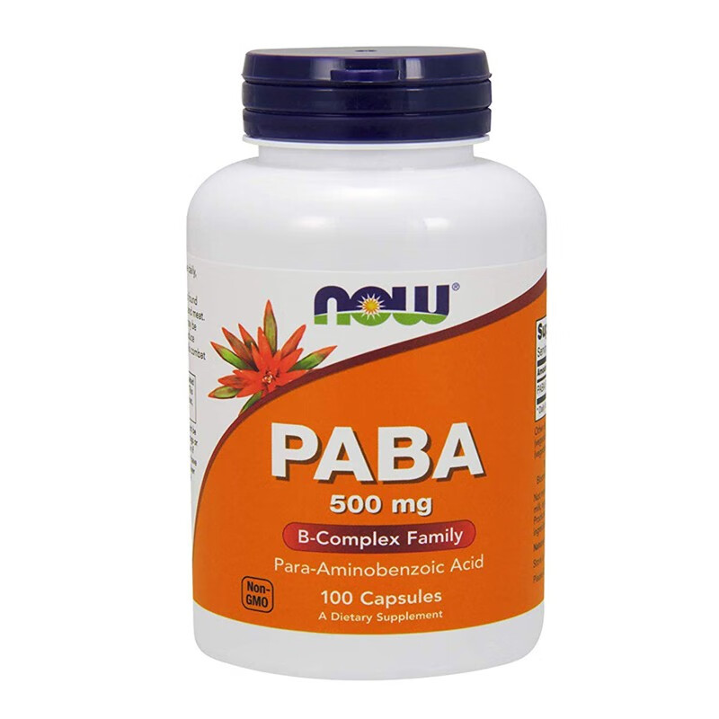now foods 诺奥 paba对氨基苯甲酸胶囊500mg 100粒 肌肤抗皱预防白发