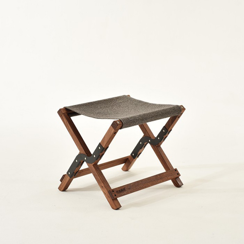 马扎胡椒盐折叠凳户外露营家用复古箱架椅子 黑胡桃木原色 椒盐布面