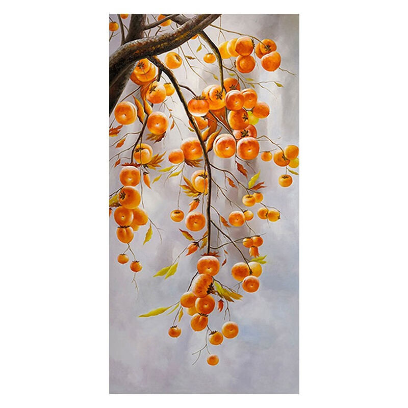 艺幻柿柿如意手绘油画新中式柿子事事如意装饰画客厅玄关丙烯肌理挂画