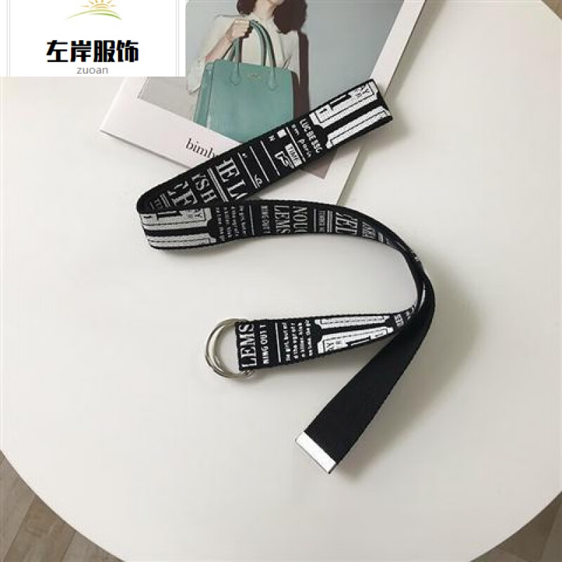 男女通用双环扣帆布裤腰带韩版简英文字母皮带宽布带潮yp 黑色