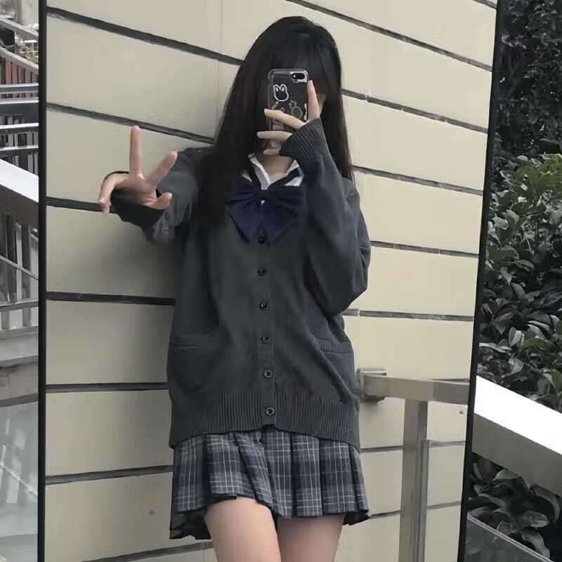jk制服学院风针织衫秋冬v领开衫毛衣校园风校服定制jk外套 深灰色 xs