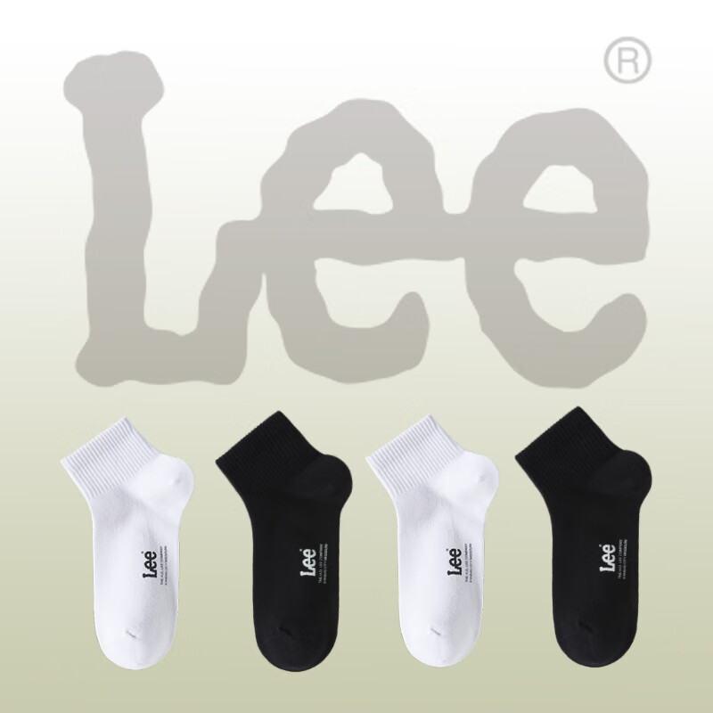 Lee经典黑白女袜子女士春夏季浅口短袜船棉质吸汗透气休闲4双装