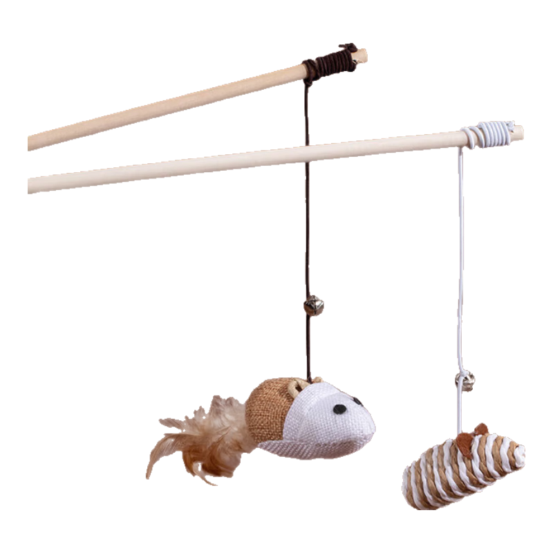 【京东快递】伸缩逗猫棒猫咪自嗨解闷猫咪玩具 两根装实木粗麻